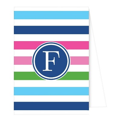 10ct Note Cards - Preppy Stripe Monogram - F