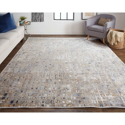 Ivory and Beige Abstract Cotton Synthetic 3x5 Area Rug