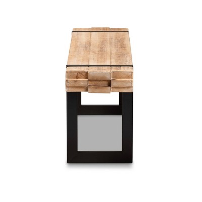 Henson Natural Brown Wood and Black Metal Bench