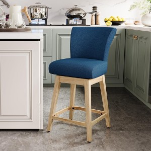 Vipbear 26/30 In Counter Height Swivel Barstool with Back,Modern Fabric Swivel Barstools Chair for Kitchen Island,Pub Upholstered Solid Wood Legs - 1 of 4