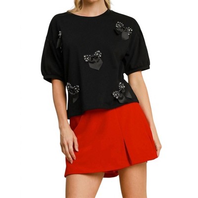 Women's French Terry Top with Rhinestone Ribbon Detail - umgee