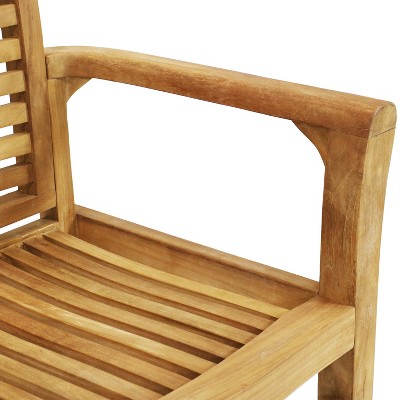 Light Brown Teak Outdoor Slatted Dining Armchair