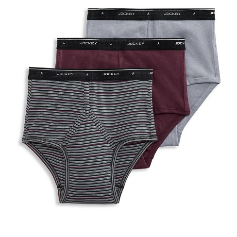 Jockey Mens Classic Brief 3 Pack Underwear Briefs 100% Cotton 38 Pinot/grey  & Pinot Stripe/harbor Grey : Target