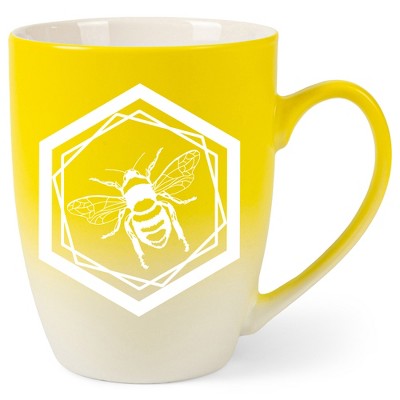 Elanze Designs Honeycomb Bee Two Toned Ombre Matte Yellow and White 12 ounce Ceramic Stoneware Coffee Cup Mug
