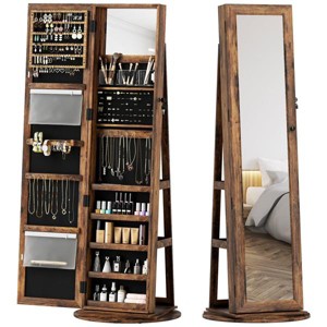 Floor-Standing Jewelry Cabinet With 360 Degree Swivel Mirror And LED Lighting For Organized Accessory Storage - 1 of 4