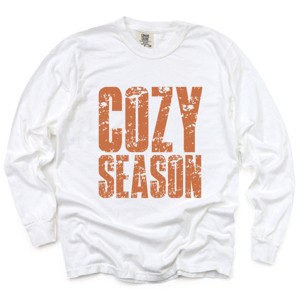 Cozy Season Block Distressed - Women's Garment Dyed Long Sleeve Graphic T-Shirt - 1 of 4