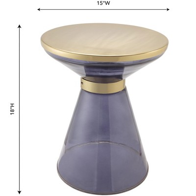 Coral 15" Gold Finish Metal and Blue Glass Round Side Table