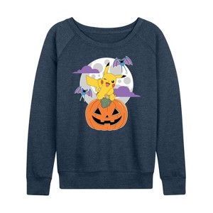Women's - Pokémon - Pikachu Pumpkin With Moon Lightweight French Terry Wide Neck Long Sleeve Shirt - 1 of 4