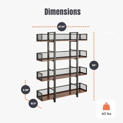Sturdis Black Metal Frame Industrial Bookshelf with Walnut Wood Shelves
