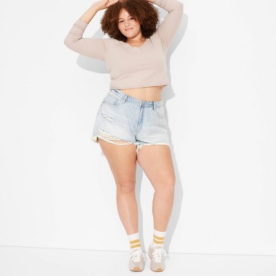 Women's Mid-Rise Curvy Cut-Off Denim Shorts - Wild Fable™