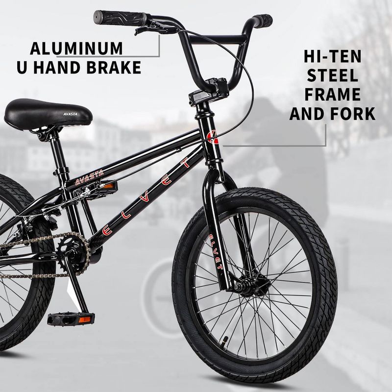 AVASTA 18 Inch Kid Freestyle BMX Bicycle for Beginner Riders with Steel Frame, Single Speed Drivetrain, and Rear Caliper Brakes, Ages 5 to 8, Black, 3 of 7