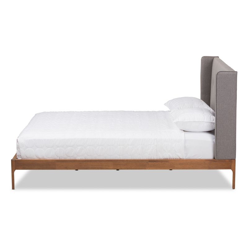 Brooklyn Mid Century Modern Walnut Wood Fabric Upholstered Platform Bed - Baxton Studio, 4 of 11