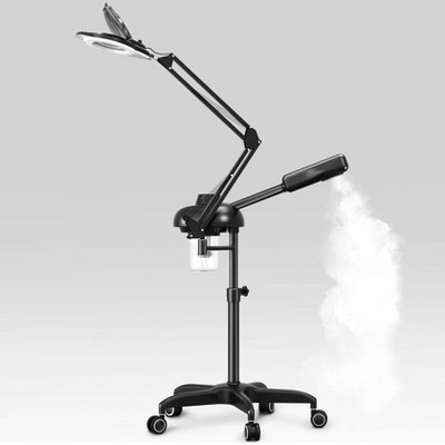 TASALON Facial Steamer with 5X Magnifying Lamp, Esthetician Steamer on Wheels with Ozone and Hot Mist - Black