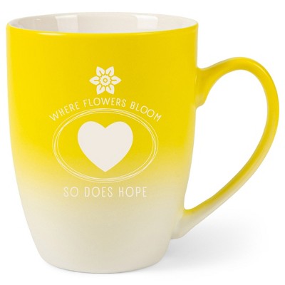 Elanze Designs Where Flowers Bloom So Does Hope 12 Ounce Ceramic Laser-Etched Engraved Drinkware Mug, Yellow and White Ombre