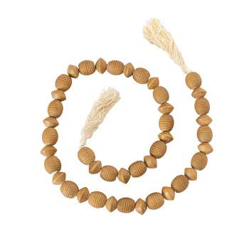 Ribbed Bead Garland Natural Wood & Cotton by Foreside Home & Garden