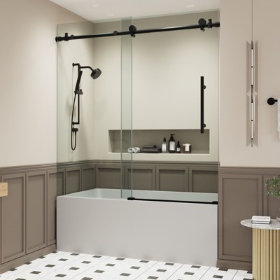 NicBex 56-60"W x 60"H Shower Door Frameless Sliding Tub Shower Door, 5/16"(8mm) Clear Glass with Reversible Installation