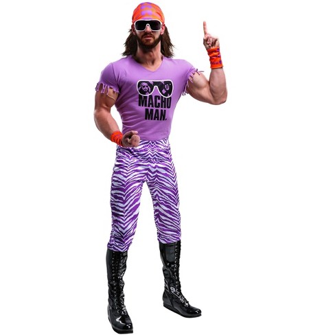 HalloweenCostumes.com Small Men WWE Adult Macho Man Madness Costume Mens,  Purple Tough Guy Wresting Halloween Outfit., Purple/Orange