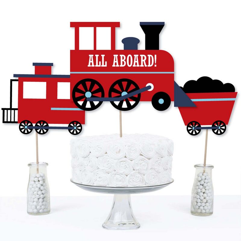 Big Dot of Happiness Railroad Party Crossing - Steam Train Birthday Party or Baby Shower Centerpiece Sticks - Table Toppers - Set of 15, 3 of 8