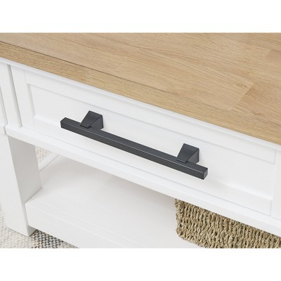 White and Light Brown Oak Veneer End Table with Storage Drawer