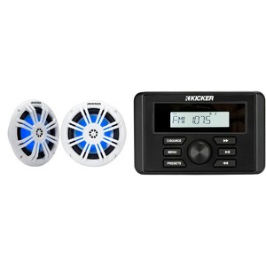 Kicker 46KMC3 Marine Gauge-Style Source  & 51KM604WL 6.5" White Marine LED Speakers bundle - 1 of 4