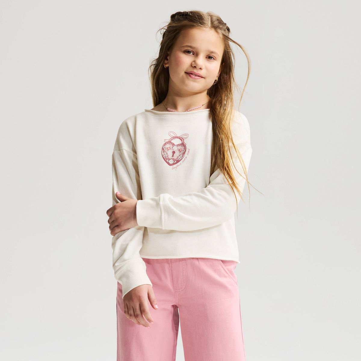Girls' French Terry Off The Shoulder Graphic Pullover Sweatshirt - Cat & Jack™