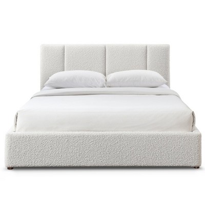 Omax Decor,Venice Upholstered Platform Queen Bed in Cream Beige Boucle Fabric