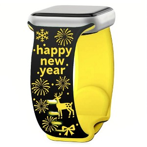 HTUTWOO Tow-Tone Engraved Apple Watch Band, New Year Silicone Sport Strap 38/40/41/42/44/45/49mm for iWatch Series 10 9 8 7 6 5 4 3 2 SE Ultra - 1 of 4