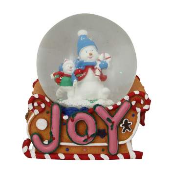Northlight 5.25" Musical "Joy" Snowmen and Gingerbread Sleigh Christmas Snow Globe
