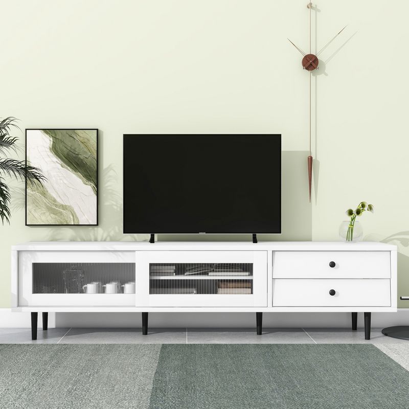 Chic and Elegant TV Stand with Sliding Fluted Glass Door And Tilt Drawer Media Console to Fit TVs Up to 75" - ModernLuxe, 2 of 13