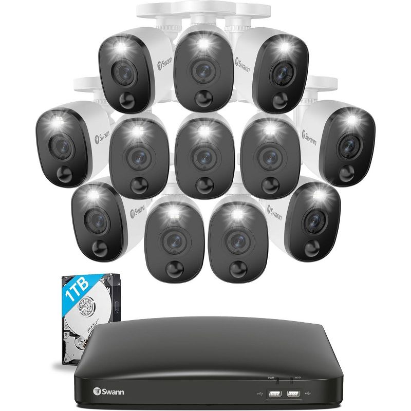 Swann 1080P Video 16 Channel DVR Security Camera Surveillance System, 12 Cameras, 1TB HDD, 1 of 9