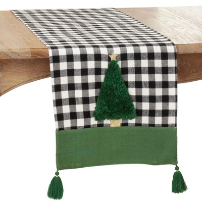 Saro Lifestyle Buffalo Plaid Tree Runner, 16"x72", Green