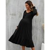 Women's Maternity Midi Dress Long Sleeve V-Neck Flowy Dress Pleated Flare with Smocked Cuffs Casual Dress - 3 of 4