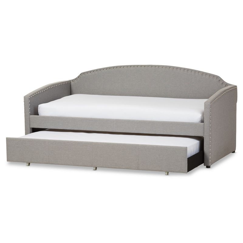 Twin Lanny Modern and Contemporary Fabric Nailhead Trimmed Arched Back Sofa Daybed with Roll Out Trundle Guest Bed Gray - Baxton Studio, 3 of 12