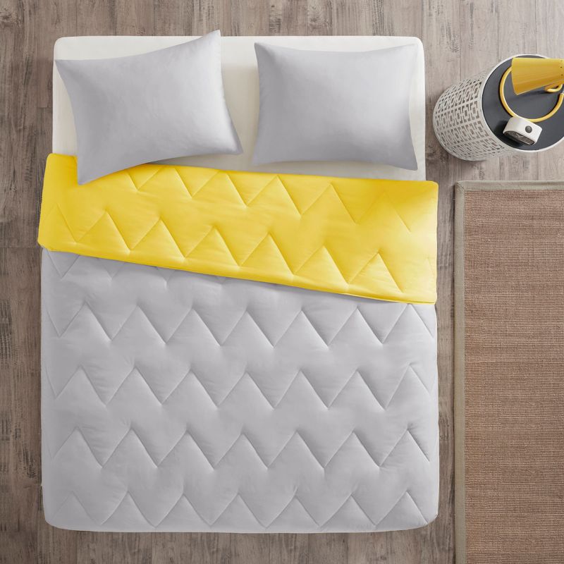 Gray/Yellow Penny Reversible Down Alternative Comforter Mini Set Full/Queen 3pc, 5 of 15