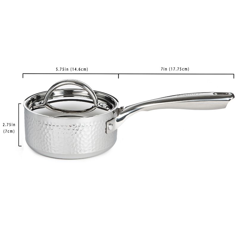 BergHOFF Vintage Tri-Ply Stainless Steel Saucepan With Stainless Steel Lid, Hammered, Silver, 5 of 10