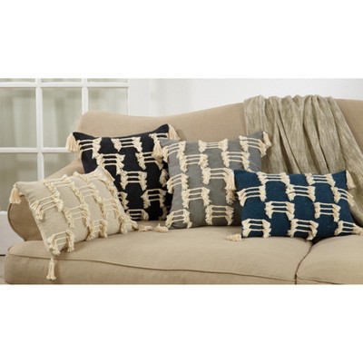 Saro Lifestyle Tri-Line Frayed Throw Pillow With  Polyester Filling