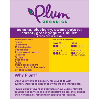 Plum Organics 4pk Mighty 4 Banana Blueberry Sweet Potato Carrot Greek Yogurt &#38; Millet Baby Food Pouches - 16oz_1