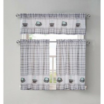 Kate Aurora Holiday 3-Piece Plaid Christmas Reindeer Kitchen Curtain Set