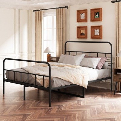 LOVMOR Metal Platform Bed frame with Headboard, Sturdy Metal Frame, No Box Spring Needed(Black+Full)