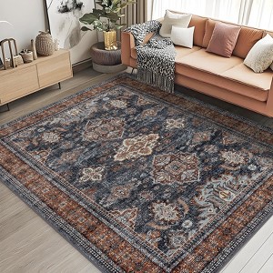 Soft Vintage Print Accent Rug, Oriental Medallion Floor Carpet with Non-Slip Backing, for Bedroom, Dining Room, Office - 1 of 4