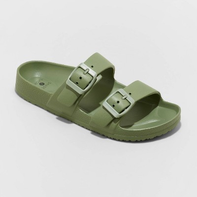 Women s Neida Eva Two Band Footbed Slide Sandals Shade Shore Olive Green 7 Target