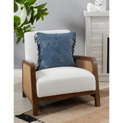 Medium Blue Cotton Fringe Decorative Pillow