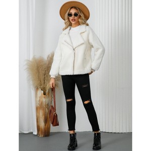 Women's Shearling Jacket with Denim and Faux Leather Panels, Zipper Closure, Stylish and Warm Coat for Fall and Winter - 1 of 4