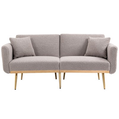 VYNXARIA Velvet Sofa ,Accent sofa,loveseat sofa with metal feet,Grey Teddy