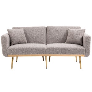 VYNXARIA Velvet Sofa ,Accent sofa,loveseat sofa with metal feet,Grey Teddy - 1 of 4