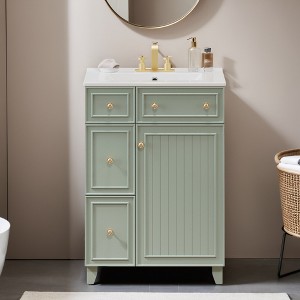 24" Bathroom Vanity with Sink, Free Standing Single Basin Vanity Set with Two Drawers and One Door - Leovsnove - 1 of 4
