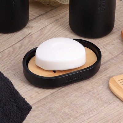 Evideco French Home Goods Chic Polyresin Soap Dish with Draining Bamboo Insert