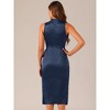 Allegra K Women's Stand Collar Sleeveless Tie Ruched Waist Satin Dresses - 3 of 4