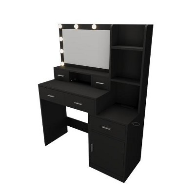 Ridstar 43.31 in. W Smart Dressing Table with Drawers & Storage Cabinet For Bedroom & Dressing Room-Black