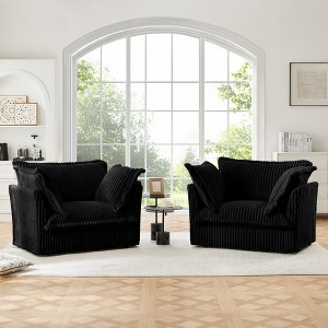 Set of 2 Corduroy Slipcovered Armchairs and Deep Seat or Sofas with Removable Covers and Large Pillows, 300lb Capacity Each - 1 of 4